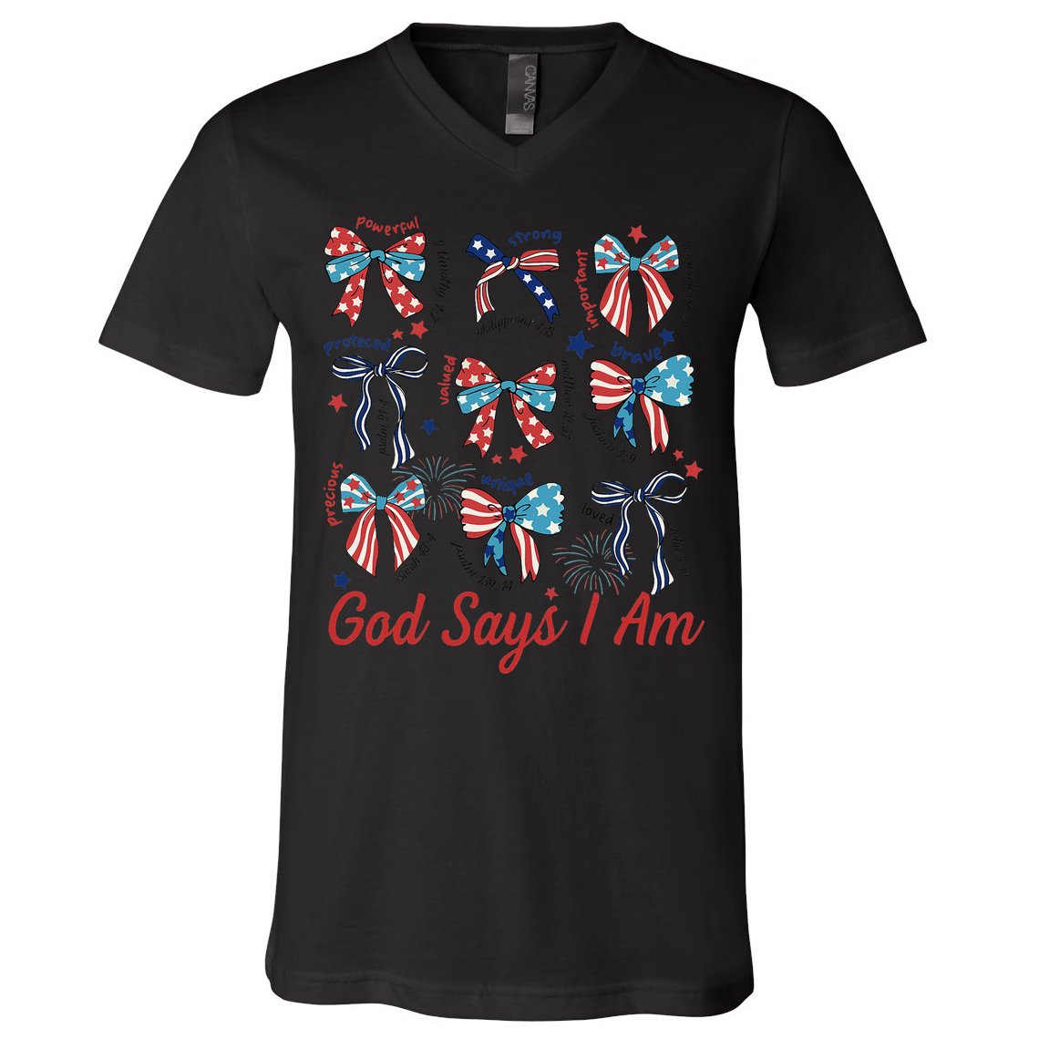 God Say I Am Coquette Bow 4th Of July Women Girl Teen V-Neck T-Shirt