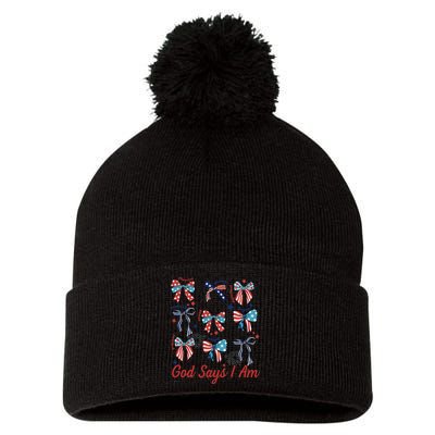God Say I Am Coquette Bow 4th Of July Women Girl Teen Pom Pom 12in Knit Beanie