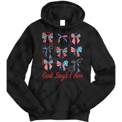 God Say I Am Coquette Bow 4th Of July Women Girl Teen Tie Dye Hoodie
