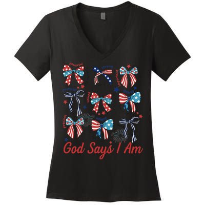 God Say I Am Coquette Bow 4th Of July Women Girl Teen Women's V-Neck T-Shirt