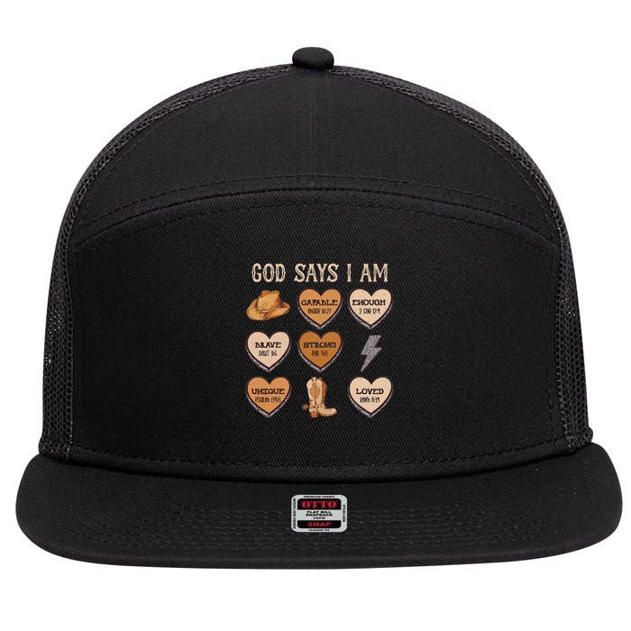 God Say I Am Conversation Heart Rodeo Western Christian 7 Panel Mesh Trucker Snapback Hat