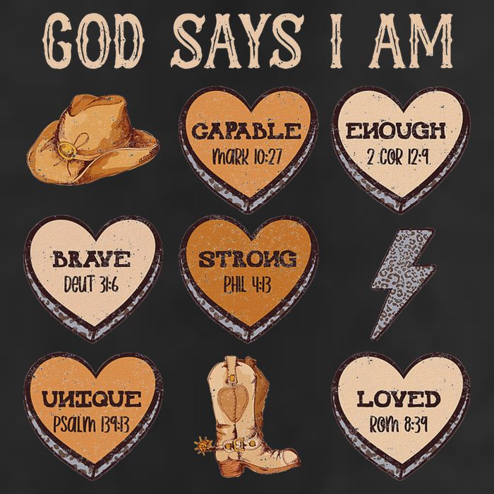 God Say I Am Conversation Heart Rodeo Western Christian 7 Panel Mesh Trucker Snapback Hat