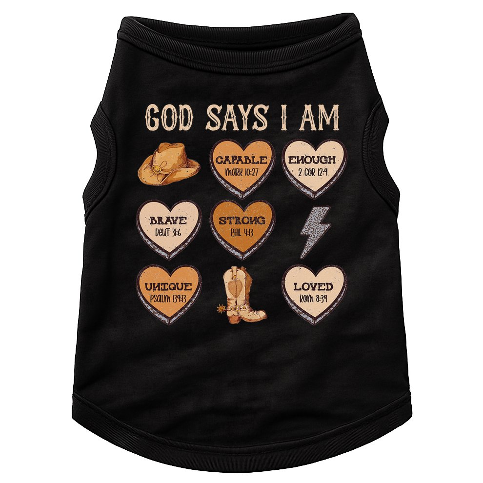 God Say I Am Conversation Heart Rodeo Western Christian Doggie Tank