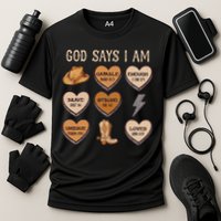 God Say I Am Conversation Heart Rodeo Western Christian Cooling Performance Crew T-Shirt