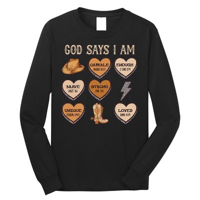 God Say I Am Conversation Heart Rodeo Western Christian Long Sleeve Shirt