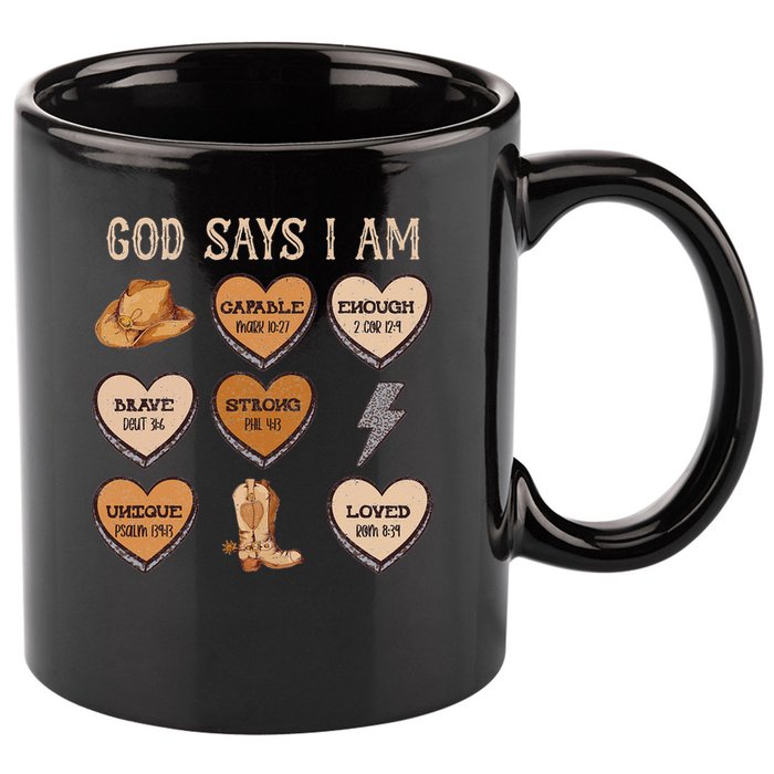 God Say I Am Conversation Heart Rodeo Western Christian 11oz C Handle Ceramic Mug