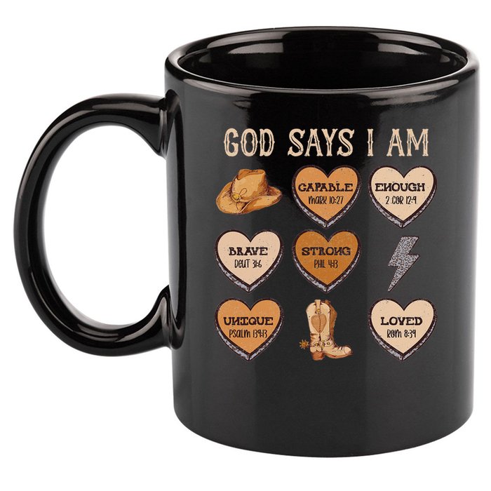 God Say I Am Conversation Heart Rodeo Western Christian 11oz C Handle Ceramic Mug