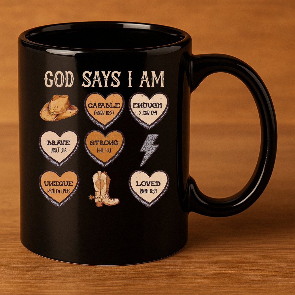 God Say I Am Conversation Heart Rodeo Western Christian 11oz C Handle Ceramic Mug