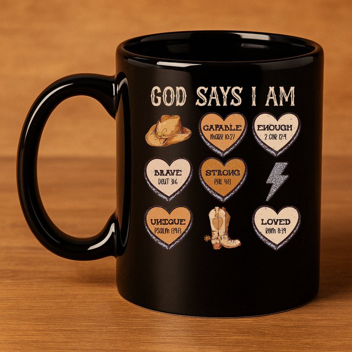 God Say I Am Conversation Heart Rodeo Western Christian 11oz C Handle Ceramic Mug