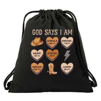 God Say I Am Conversation Heart Rodeo Western Christian Drawstring Bag