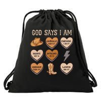 God Say I Am Conversation Heart Rodeo Western Christian Drawstring Bag