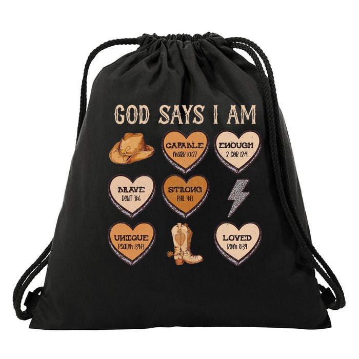God Say I Am Conversation Heart Rodeo Western Christian Drawstring Bag