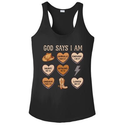 God Say I Am Conversation Heart Rodeo Western Christian Ladies PosiCharge Competitor Racerback Tank