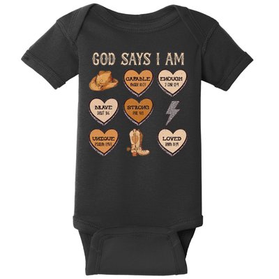 God Say I Am Conversation Heart Rodeo Western Christian Baby Bodysuit