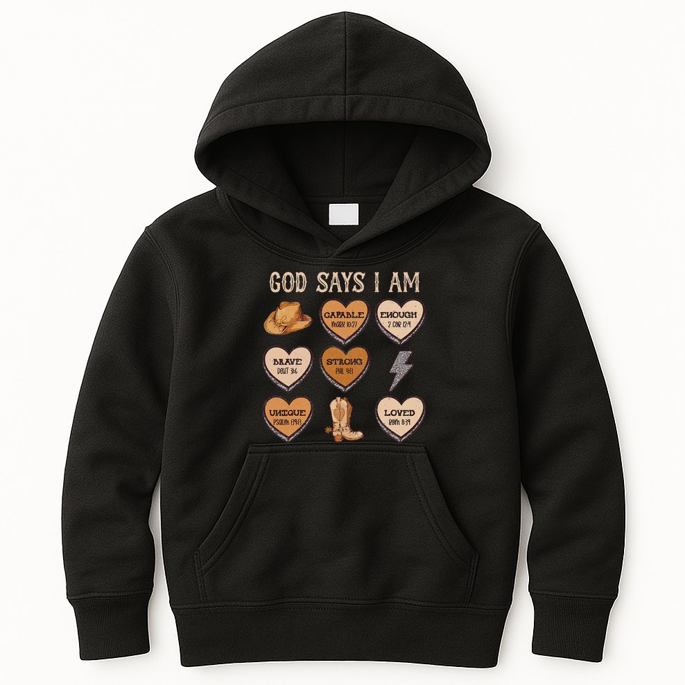 God Say I Am Conversation Heart Rodeo Western Christian Kids Hoodie