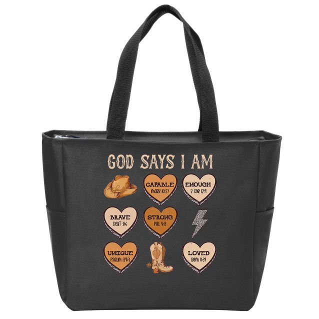 God Say I Am Conversation Heart Rodeo Western Christian Zip Tote Bag