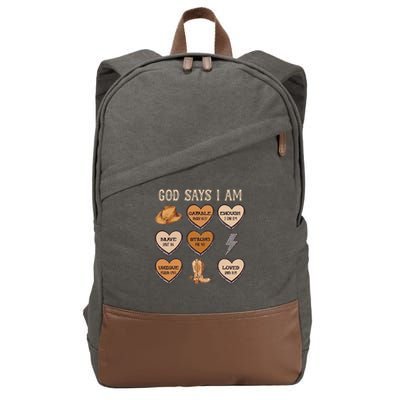 God Say I Am Conversation Heart Rodeo Western Christian Cotton Canvas Backpack