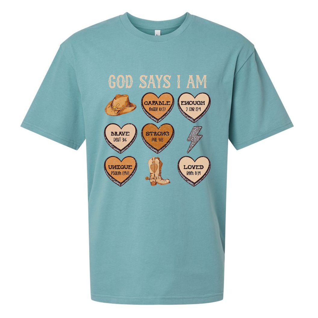 God Say I Am Conversation Heart Rodeo Western Christian Sueded Cloud Jersey T-Shirt