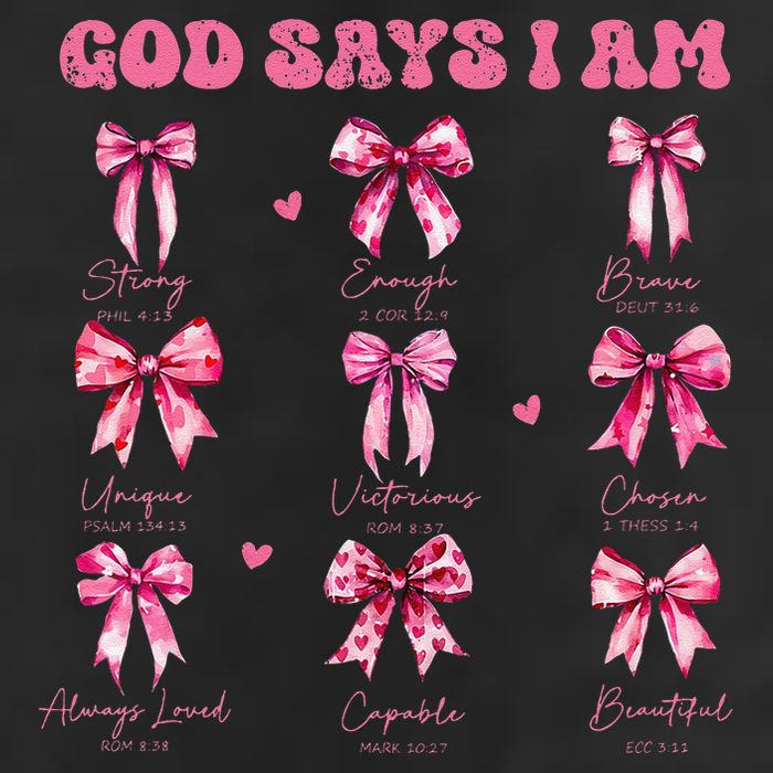 God Says I Am Coquette Bow Valentines Day Christian Women 7 Panel Mesh Trucker Snapback Hat