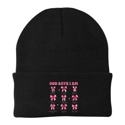 God Says I Am Coquette Bow Valentines Day Christian Women Beanie