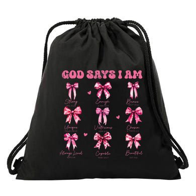 God Says I Am Coquette Bow Valentines Day Christian Women Drawstring Bag