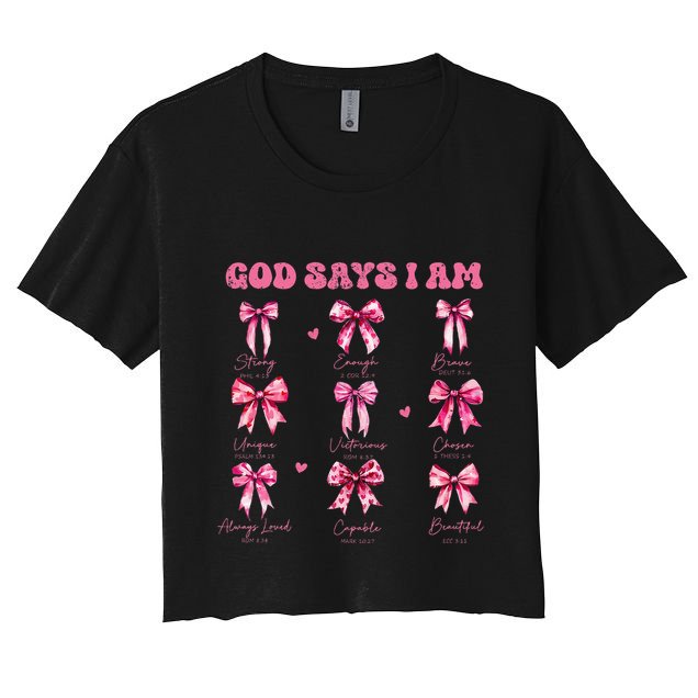 God Says I Am Coquette Bow Valentines Day Christian Women Crop Top