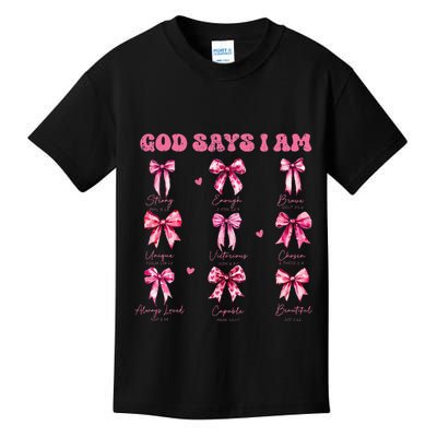 God Says I Am Coquette Bow Valentines Day Christian Women Kids T-Shirt