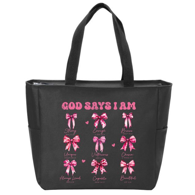God Says I Am Coquette Bow Valentines Day Christian Women Zip Tote Bag
