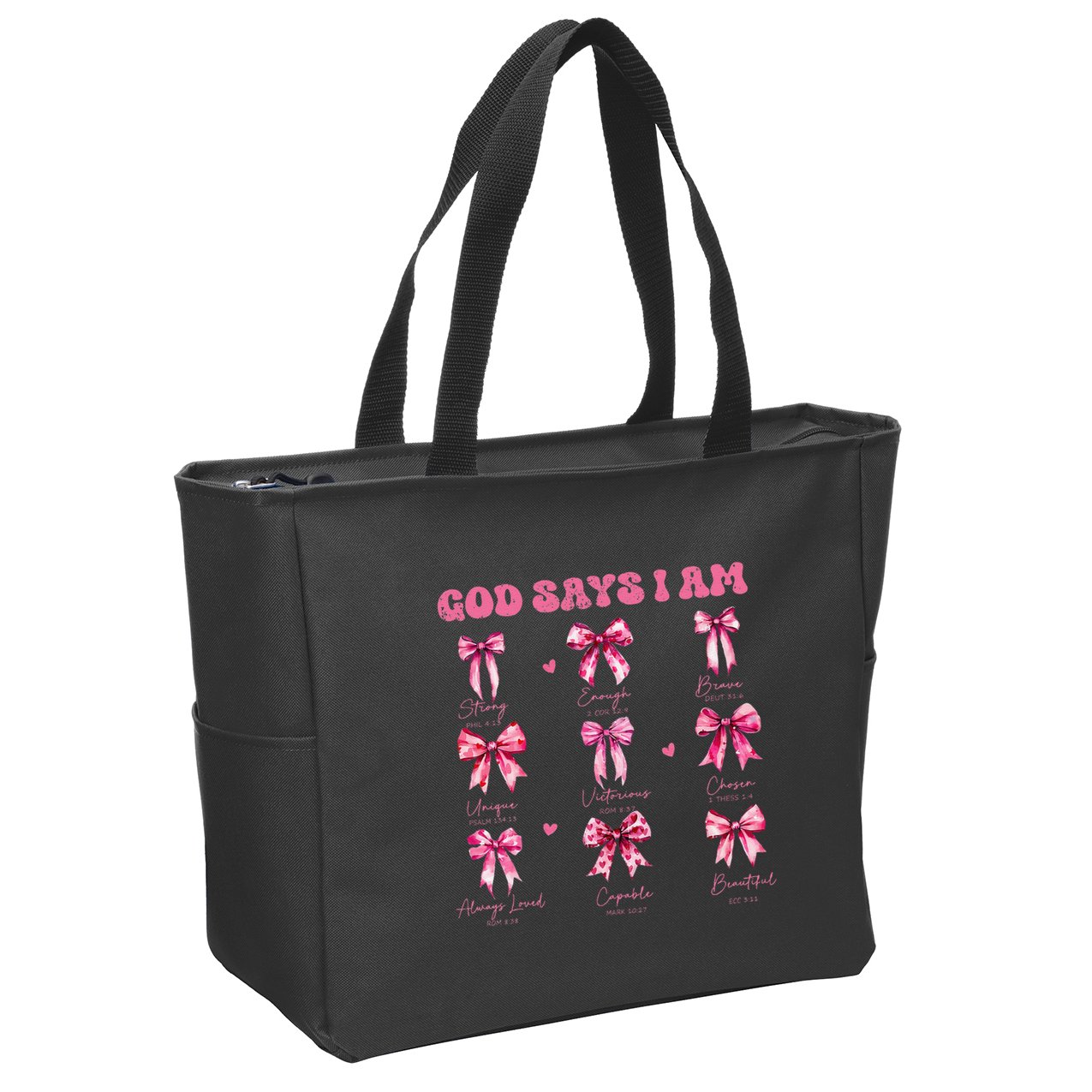 God Says I Am Coquette Bow Valentines Day Christian Women Zip Tote Bag