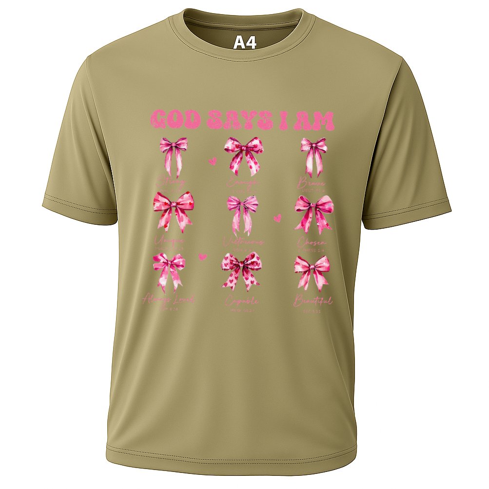 God Says I Am Coquette Bow Valentines Day Christian Women Cooling Performance Crew T-Shirt