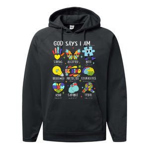 God Says I Am Be Kind Autism Awareness Sped Performance Fleece Hoodie