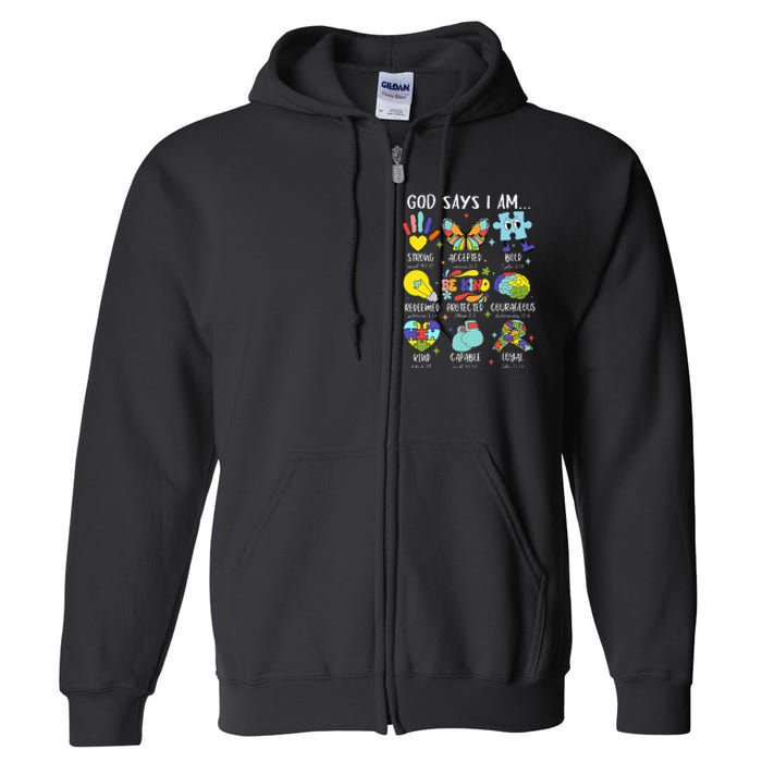 God Says I Am Be Kind Autism Awareness Sped Full Zip Hoodie