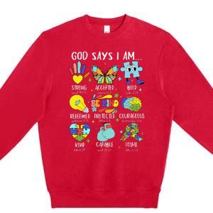 God Says I Am Be Kind Autism Awareness Sped Premium Crewneck Sweatshirt