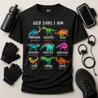God Says I Am Dinosaur Funny Dino Bible Verse Cooling Performance Crew T-Shirt