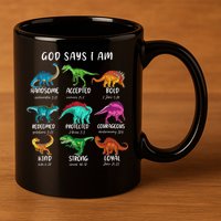 God Says I Am Dinosaur Funny Dino Bible Verse 11oz C Handle Ceramic Mug