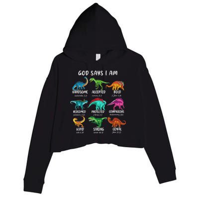 God Says I Am Dinosaur Funny Dino Bible Verse Crop Fleece Hoodie