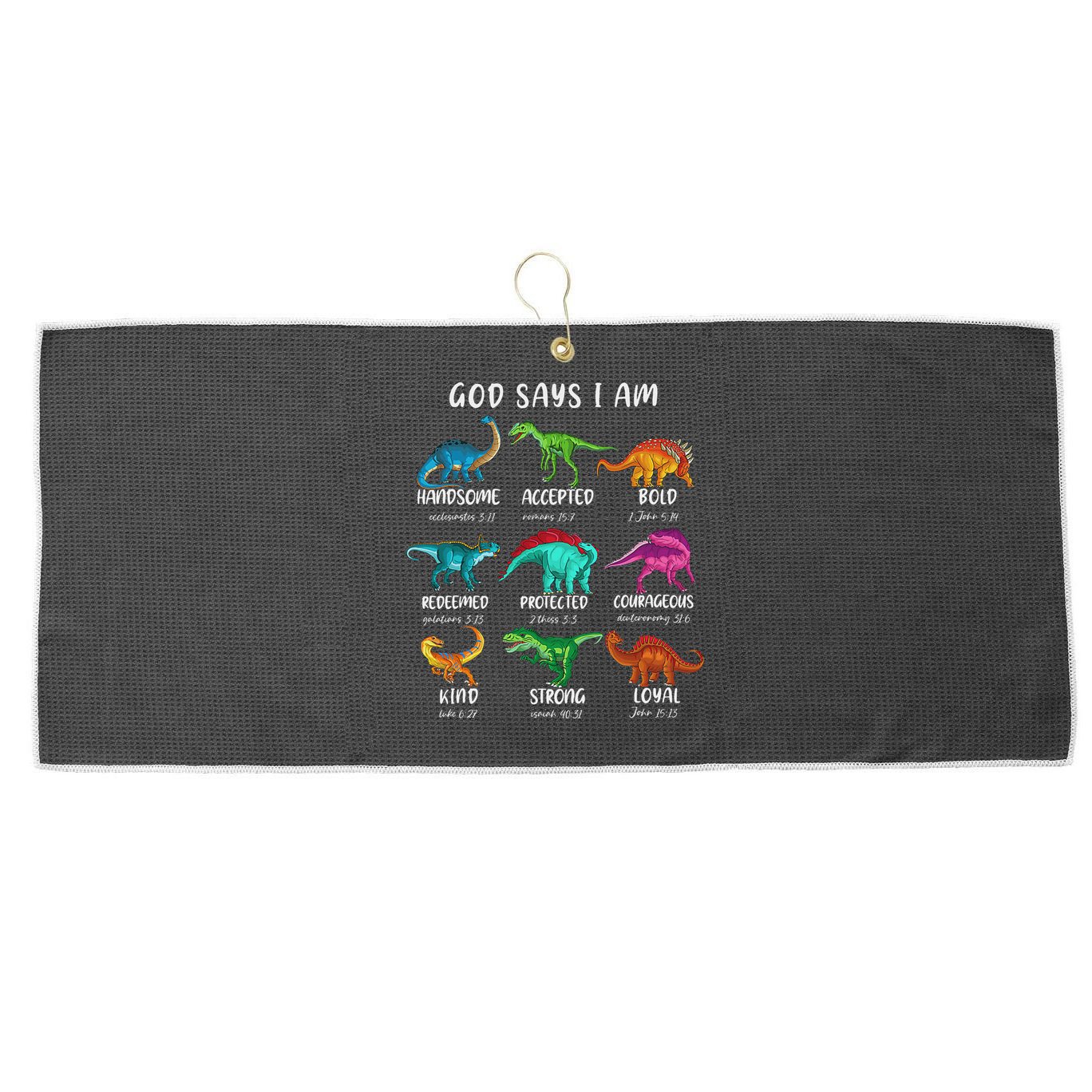 God Says I Am Dinosaur Funny Dino Bible Verse Large Microfiber Waffle Golf Towel