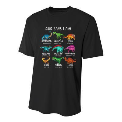 God Says I Am Dinosaur Funny Dino Bible Verse Youth Performance Sprint T-Shirt