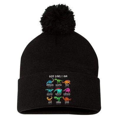 God Says I Am Dinosaur Funny Dino Bible Verse Pom Pom 12in Knit Beanie