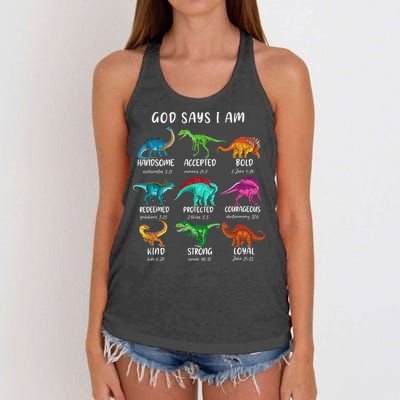 God Says I Am Dinosaur Funny Dino Bible Verse Women's Knotted Racerback Tank