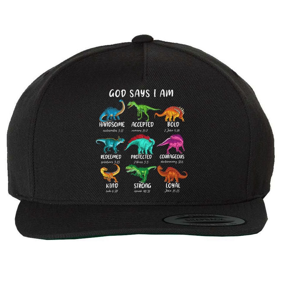 God Says I Am Dinosaur Funny Dino Bible Verse Wool Snapback Cap
