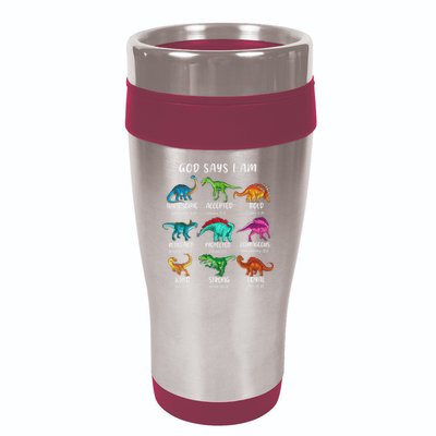 God Says I Am Dinosaur Funny Dino Bible Verse 16oz Travel Tumbler