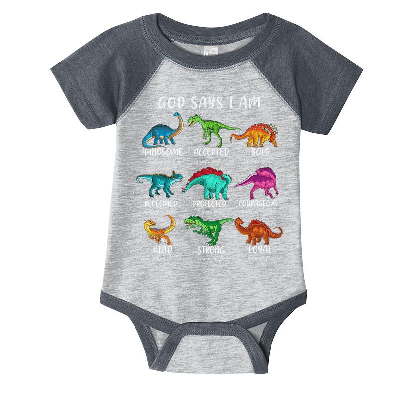 God Says I Am Dinosaur Funny Dino Bible Verse Infant Baby Jersey Bodysuit