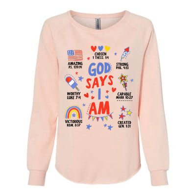 God Says I Am July 4th Christian Bible Verse Womens California Wash Sweatshirt