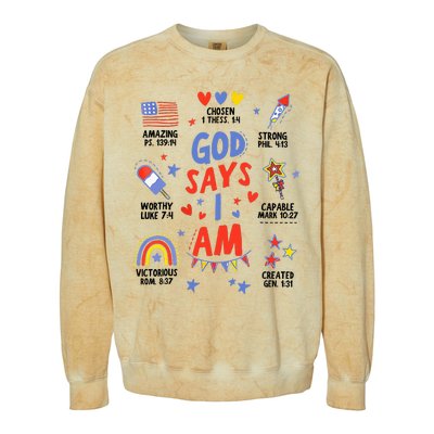 God Says I Am July 4th Christian Bible Verse Colorblast Crewneck Sweatshirt