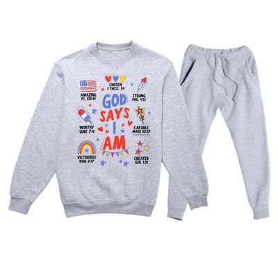 God Says I Am July 4th Christian Bible Verse Premium Crewneck Sweatsuit Set