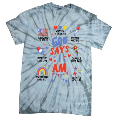 God Says I Am July 4th Christian Bible Verse Tie-Dye T-Shirt