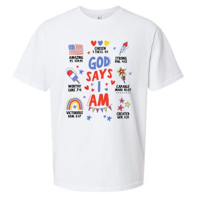 God Says I Am July 4th Christian Bible Verse Sueded Cloud Jersey T-Shirt