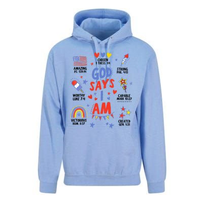 God Says I Am July 4th Christian Bible Verse Unisex Surf Hoodie