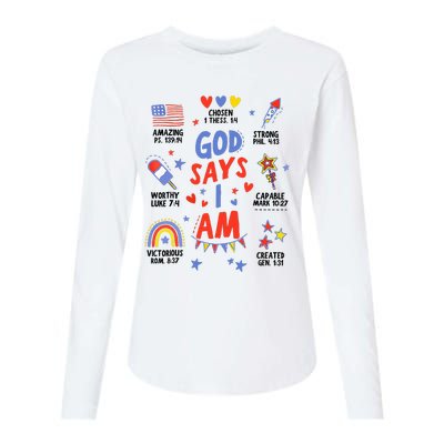 God Says I Am July 4th Christian Bible Verse Womens Cotton Relaxed Long Sleeve T-Shirt